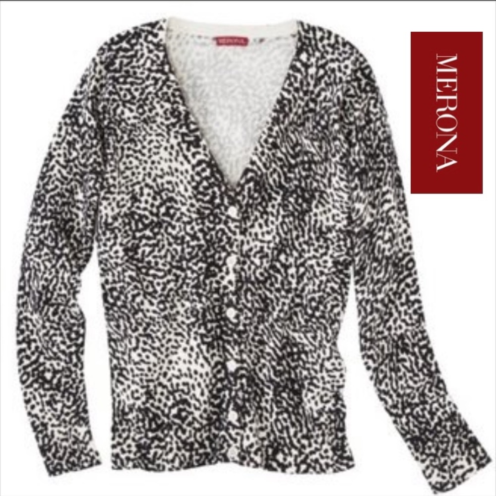 SOLD! Merona White Animal Print Ultimate V-Neck Cardigan - Picture 1 of 13